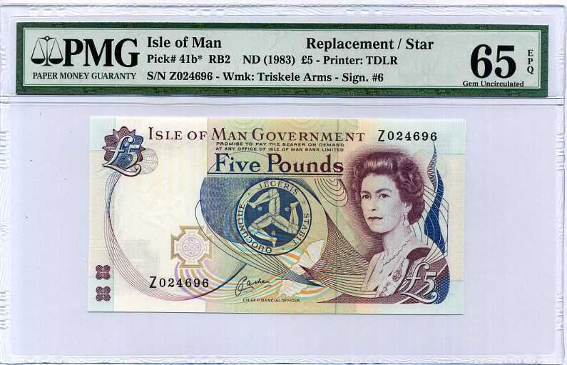 Isle of Man 5 Pound Nd 1983 P 41 B* Replacement Z Gem UNC PMG 65 EPQ