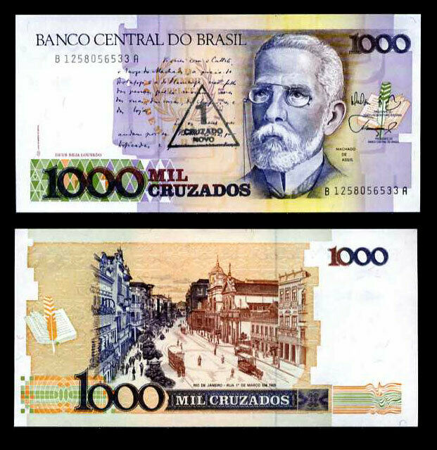 BRAZIL 1000 1,000 CRUZADOS 1989 P 216 UNC