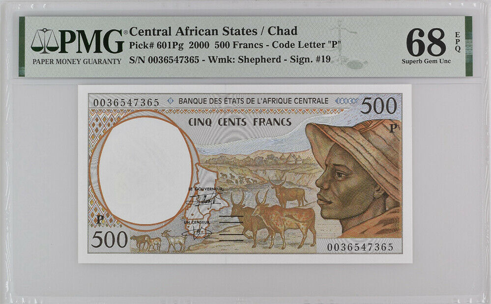 Central African States Chad 500 FR 2000 P 601Pg Superb Gem UNC PMG 68 EPQ High