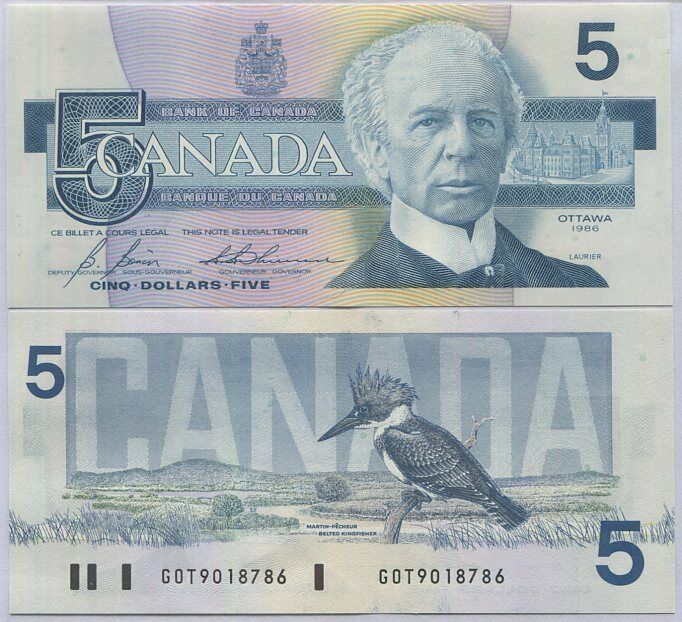 Canada 5 Dollars 1986 P 95 c UNC