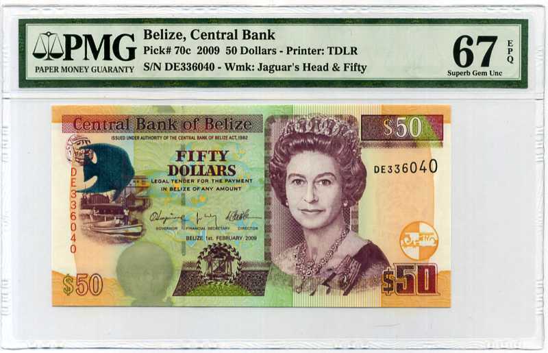 Belize 50 Dollars 2009 P 70 c Superb Gem UNC PMG 67 EPQ HIGH
