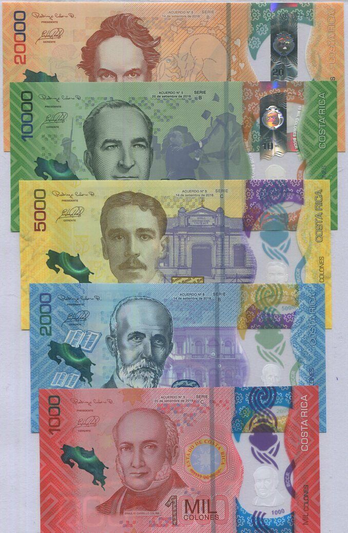 Costa Rica Set 5 Pcs 1000 2000 5000 10000 20000 Colones 2019/2021 P 28 –  Noteshobby