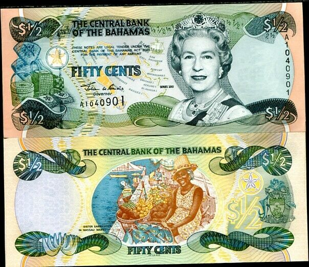 Bahamas 1/2 Dollars 2001 P 68 AU-UNC