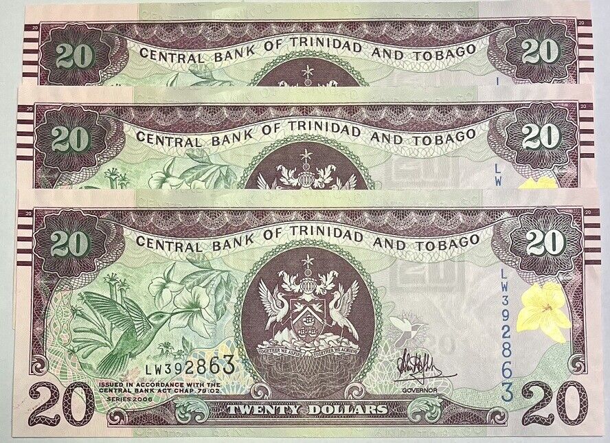 Trinidad & Tobago 20 Dollars 2006/2017 P 49 c Sign Hillaire UNC LOT 3 PCS