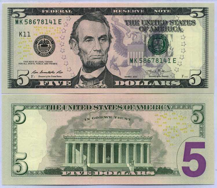 USA UNITED STATES AMERICA 5 DOLLARS 2013 P 539 MK DALLAS UNC