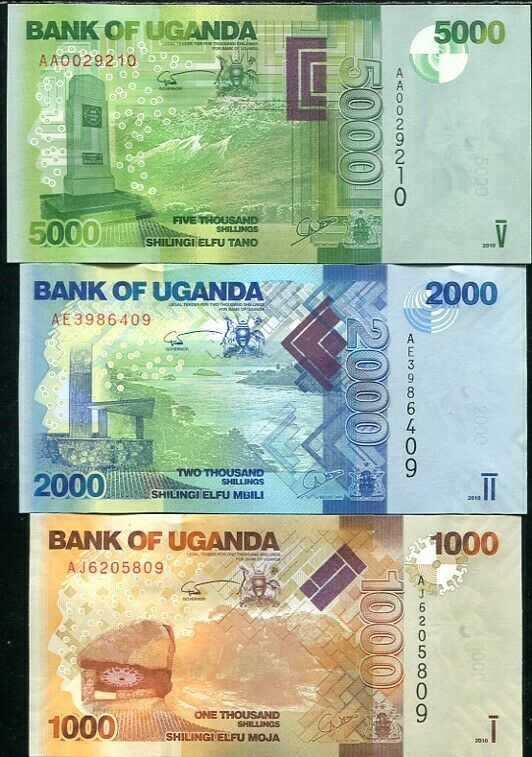 UGANDA SET 3 PCS 1000 2000 5000 SHILLINGS 2010 P 49 50 51 UNC