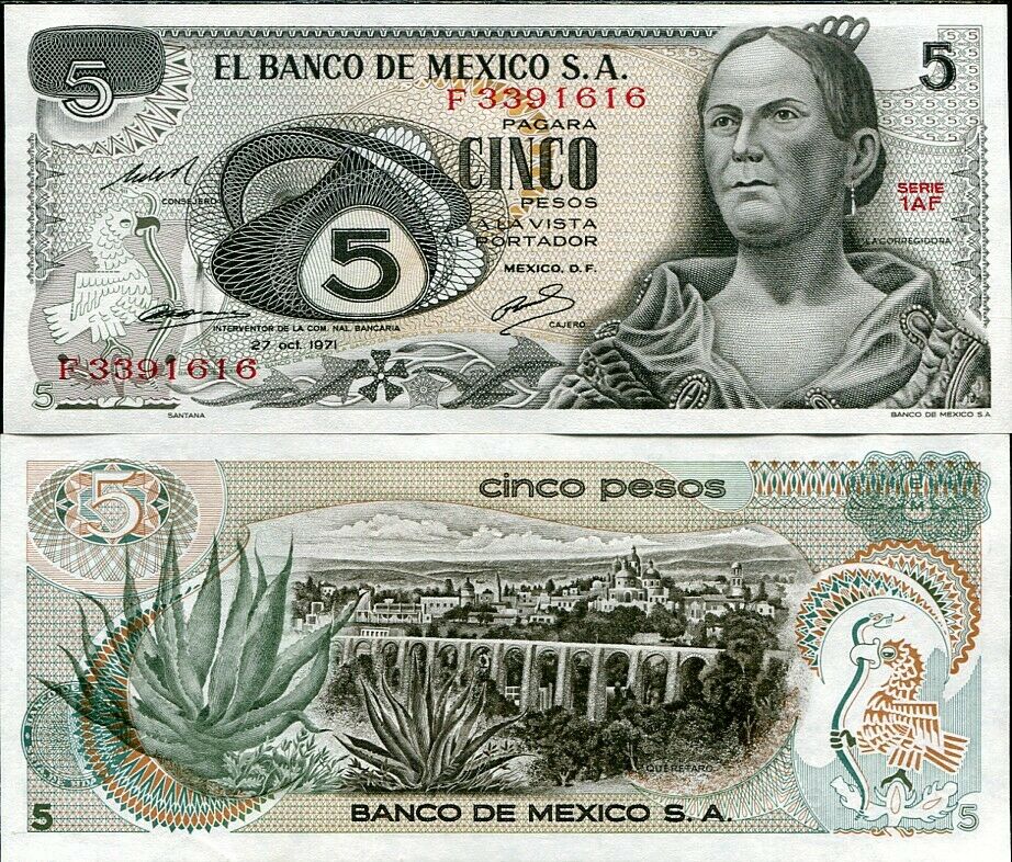 MEXICO 5 PESO 1971 P 62 b UNC