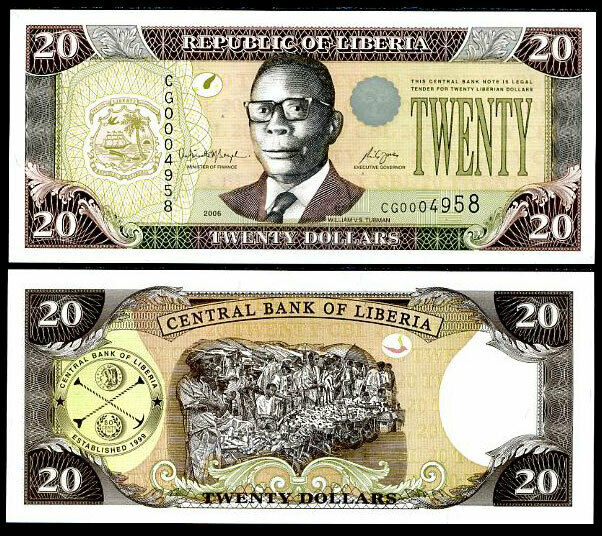 LIBERIA 20 DOLLARS 2006 P 28 c UNC
