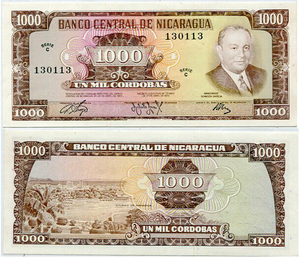 NICARAGUA 1000 1,000 CENVATOS 1972 P 128 UNC-