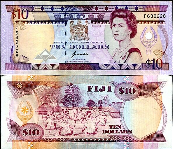 FIJI 10 DOLLARS 1992 P 94 UNC W/LITTLE YELLOW TONE