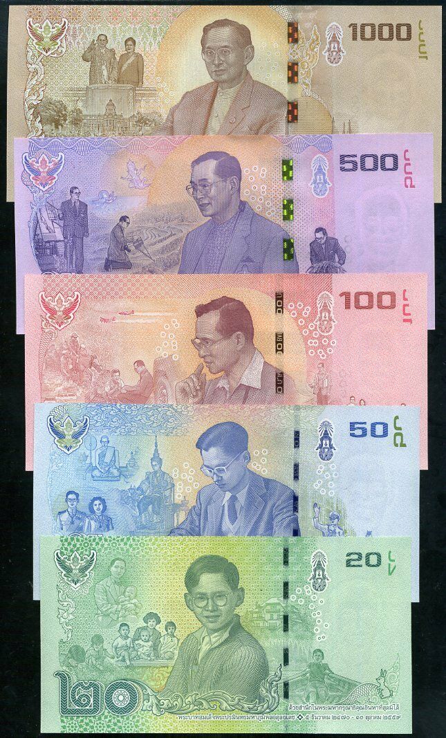 THAILAND SET 5; 20 50 100 500 1000 BAHT 2017 COMM. NEW AU-UNC