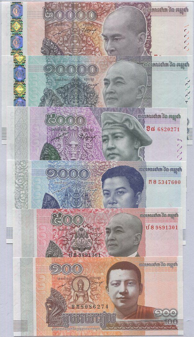 Cambodia Set 6 Pcs 100 500 1000 5000 10000 20000 Riels 2014-2017 P 65-70 UNC