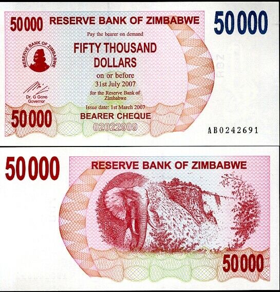 Zimbabwe 50000 Dollars 2007 P 47 UNC
