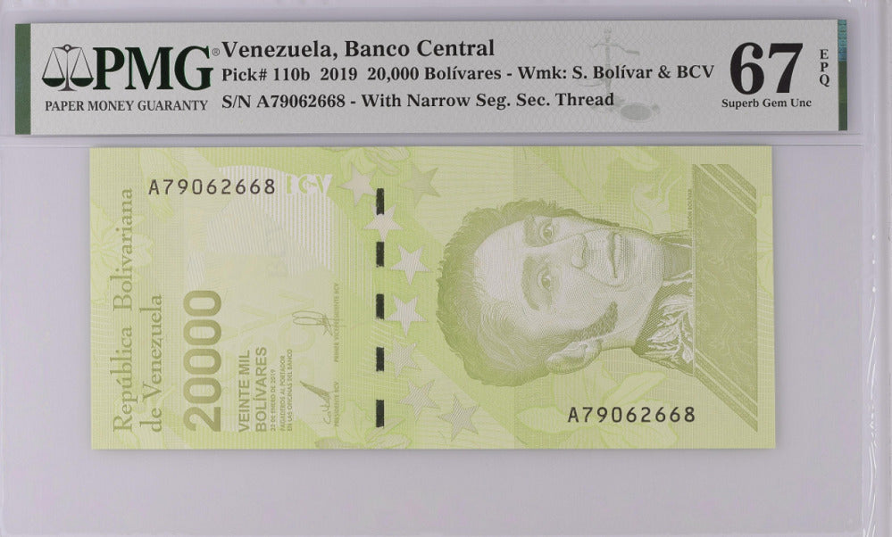 Venezuela 20000 Bolivares 2019 P 110 b Narrow Superb Gem UNC PMG 67 EPQ