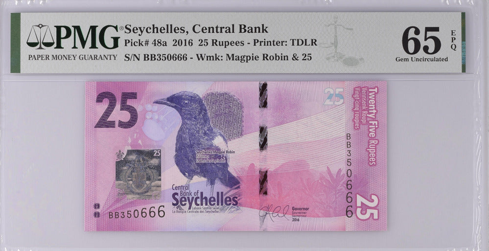 Seychelles 25 Rupees 2016 P 48 a Gem UNC PMG 65 EPQ