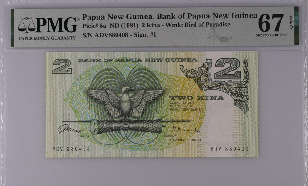 Papua New Guinea 2 Kina ND 1981 P 5 a Superb Gem UNC PMG 67 EPQ Top Pop