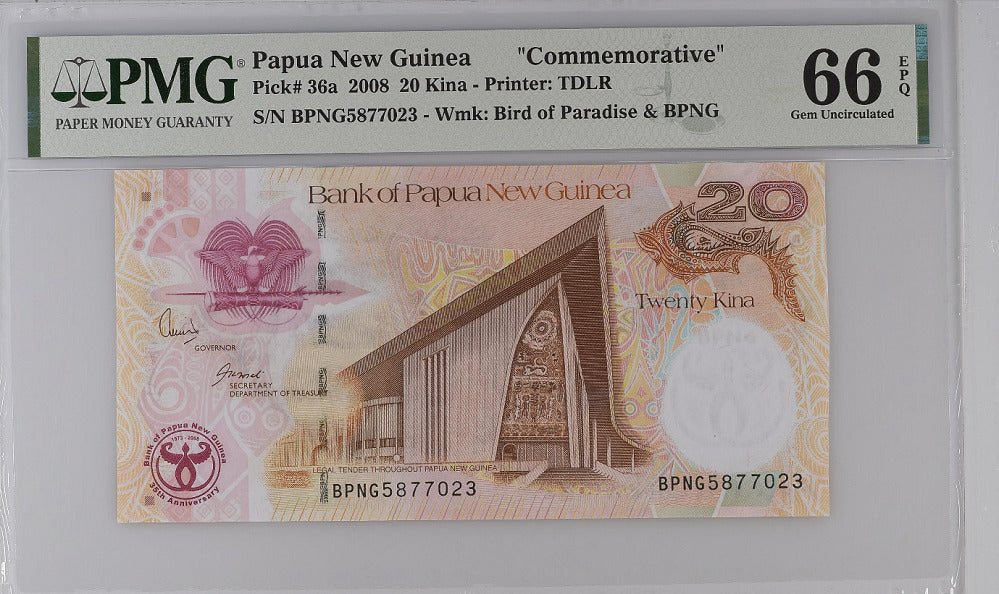 Papua New Guinea 20 Kina 2008 P 36 a GEM UNC PMG 66 EPQ