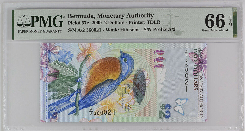 Bermuda 2 Dollars 2009 P 57 c Gem UNC PMG 66 EPQ