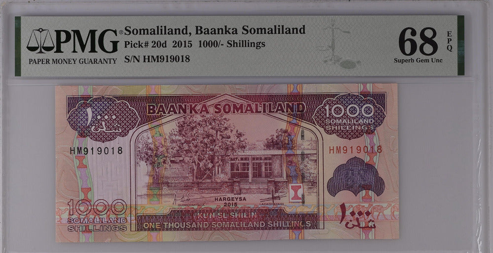 Somaliland 1000 Shillings 2015 P 20 d Superb Gem PMG 68 EPQ