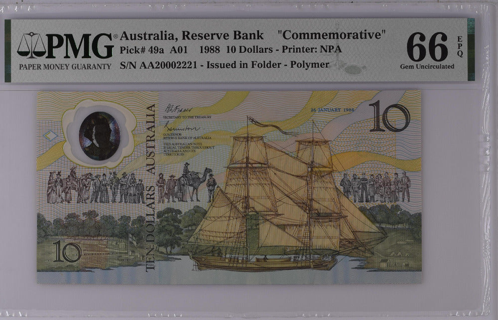 Australia 10 Dollars 1988 P 49 a Comm. Polymer Gem UNC PMG 66 EPQ