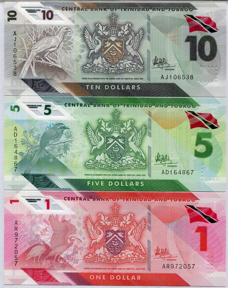 Trinidad & Tobago Set 3 Pcs 1 5 10 Dollar 2020 Polymer P 60 61 62 UNC
