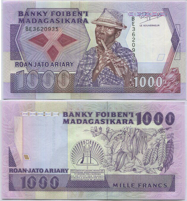Madagascar 1000 Francs 200 Ariary 1988-93 P 72 b UNC