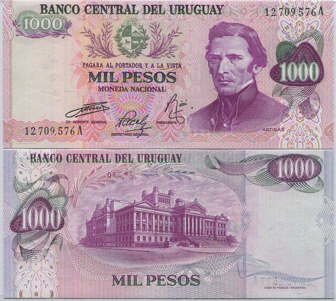 Uruguay 1000 Pesos ND 1974 P 52 UNC