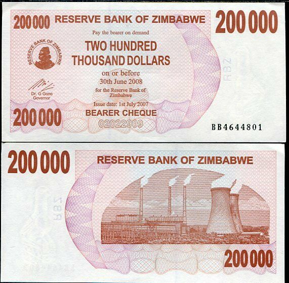 Zimbabwe 200000 Dollars 2007 P 49 UNC