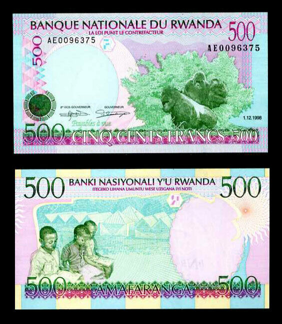 RWANDA 500 FRANCS 1998 MONKEY P 26 UNC