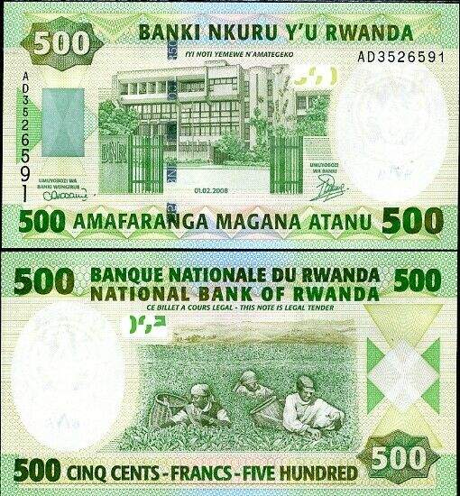 RWANDA 500 FRANCS 2008 P 30 UNC