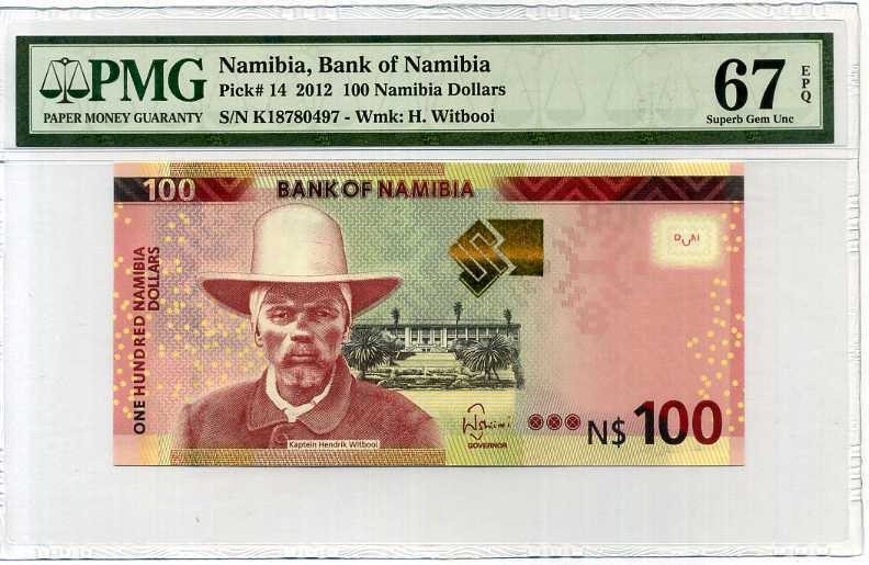 Namibia 100 Dollars ND 2012 P 14 Superb Gem UNC PMG 67 EPQ HIGH