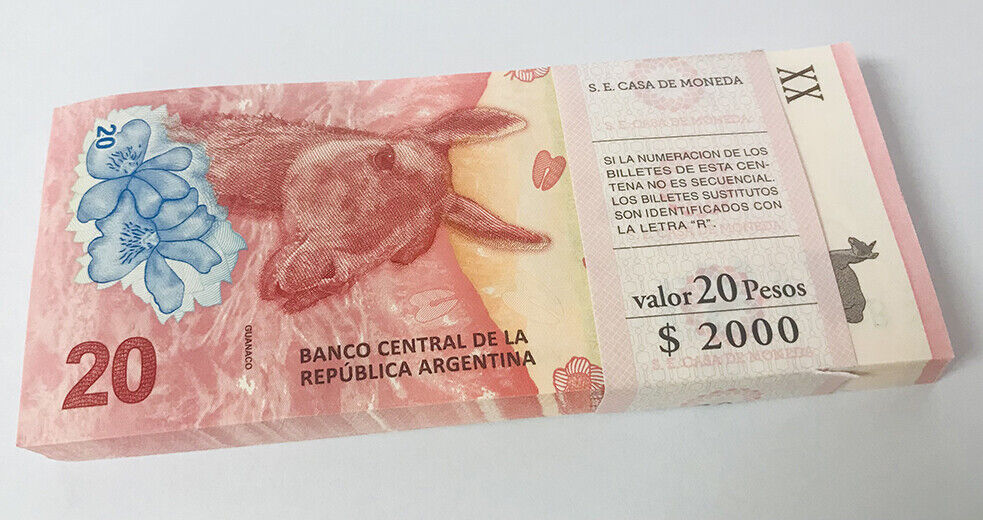 Argentina 20 Pesos ND 2017 P 361 UNC LOT 100 PCS 1 Bundle