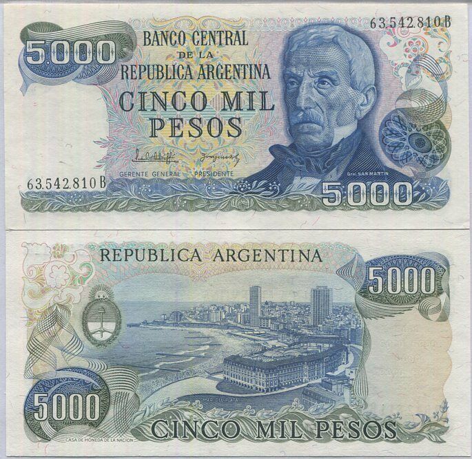 Argentina 5000 Pesos ND 1977-1983 P 305 b Sign #2 UNC