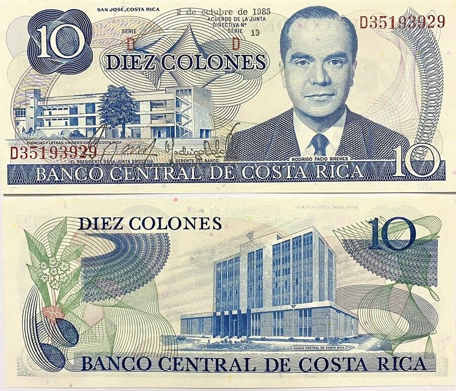 Costa Rica 10 Colones 1985 P 237 b UNC