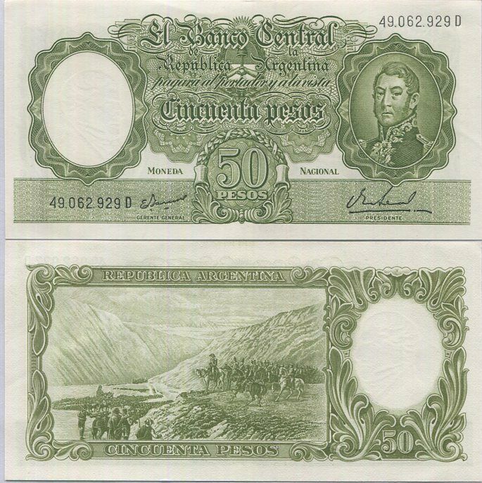 Argentina 50 Pesos ND 1968-1969 P 276 UNC