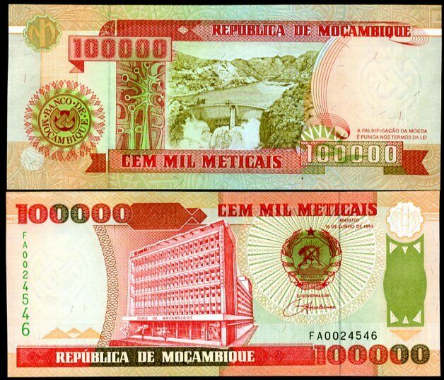 Mozambique 100000 Meticais 1993 P 139 UNC