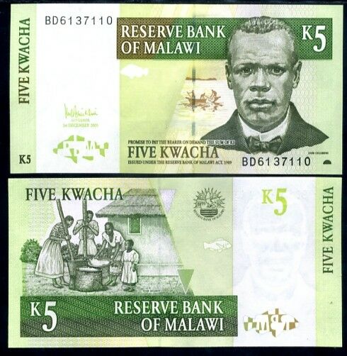 MALAWI 5 KWACHA 2005 P 36 UNC