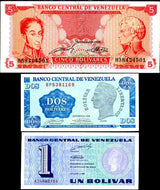 VENEZUELA SET 3 UNC 1 2 5 BOLIVAR 1989 P 68 69 70