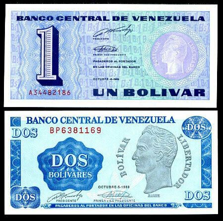 VENEZUELA SET 2 UNC 1 2 BOLIVARES 1989 P 68 69