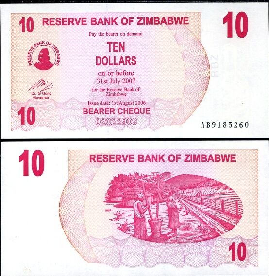Zimbabwe 10 Dollars 2006 P 39 UNC LOT 5 PCS