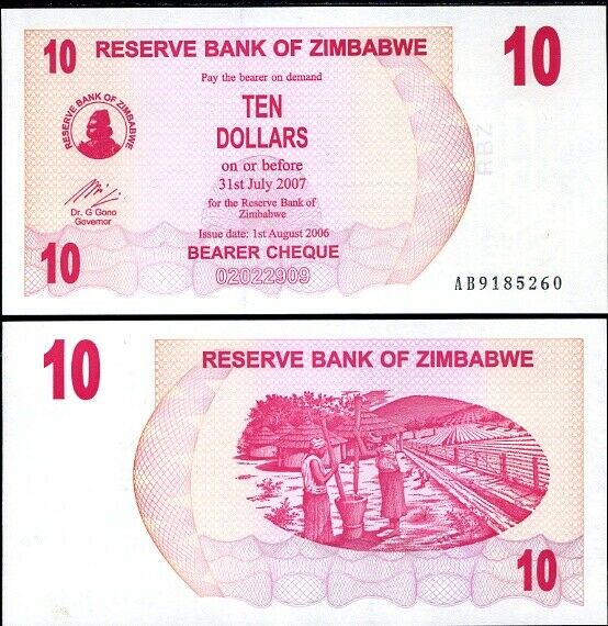 Zimbabwe 10 Dollars 2006 P 39 UNC