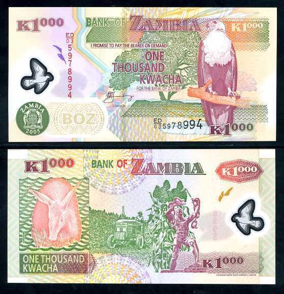 Zambia 1000 Kwacha 2005 P 44 POLYMER UNC