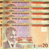 Namibia 20 Dollars 2018 P 17 UNC LOT 5 PCS