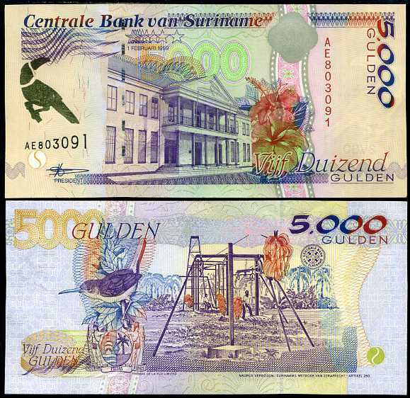 Suriname 5000 Gulden 1999 P 143 b UNC