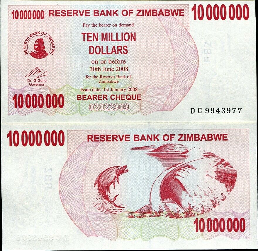 Zimbabwe 10 Million Dollars 2008 P 55 UNC