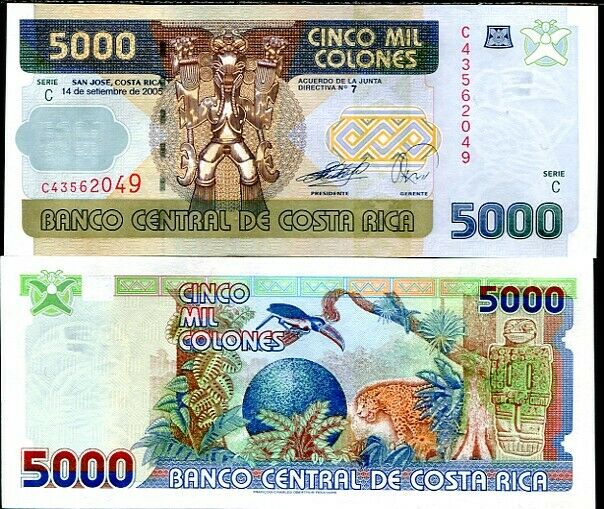 COSTA RICA 5000 COLONES 2005 P 268 Ab UNC