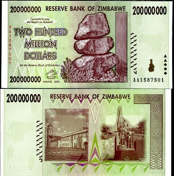Zimbabwe 200 Million Dollars 2008 P 81 UNC