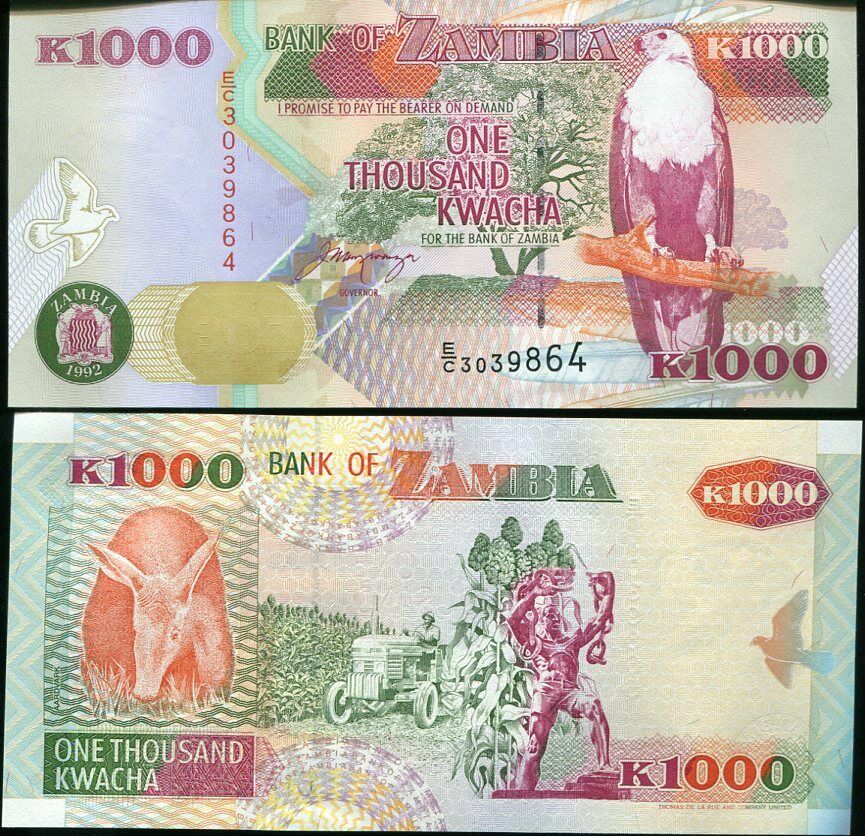 Zambia 1000 Kwacha 1992 P 40 UNC