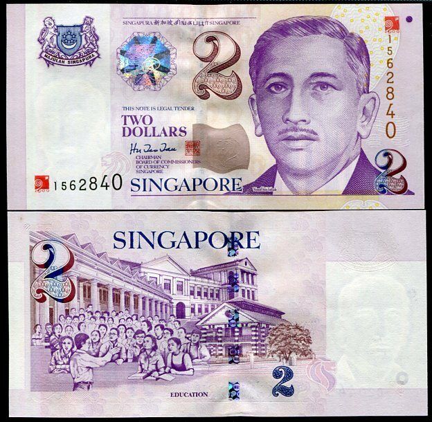 SINGAPORE 2 DOLLARS 2000 P 45 COMM OVPT RED UNC