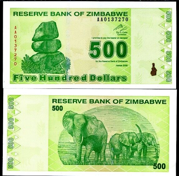 Zimbabwe 500 Dollars 2009 P 98 UNC